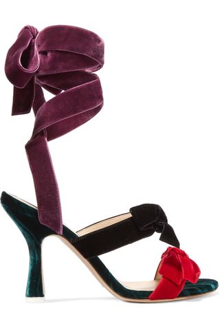 Attico + Diletta Bow-Embellished Velvet Sandals