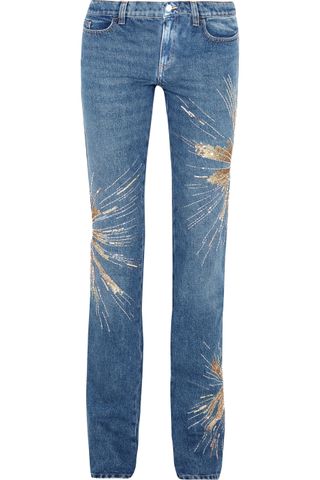 Attico + Ava Embellished Low-Rise Slim-Leg Jeans