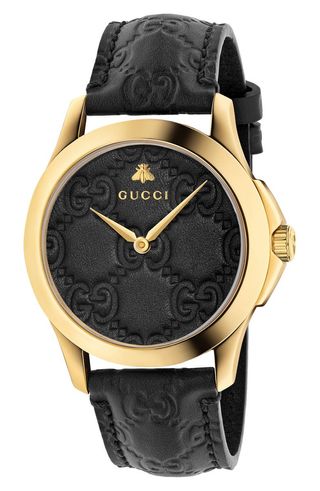 Gucci + G-Timeless Leather Strap Watch