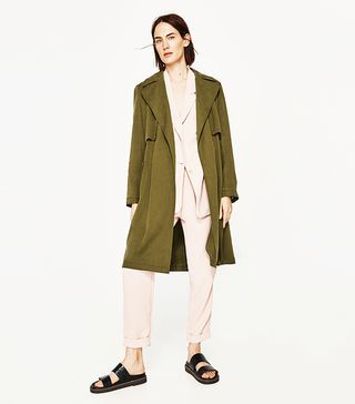 Zara + Flowing Trench Coat With Gingham Check Lining