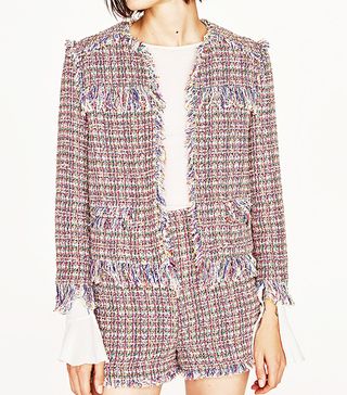 Zara + Textured Weave Cardigan With Frayed Detail