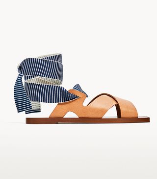 Zara + Leather Slides With Interchangeable Ribbons