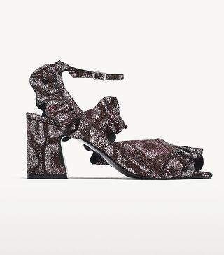 Zara + High Heel Leather Sandals With Ruffles