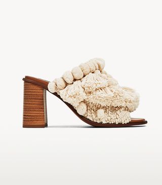 Zara + High Heel Mules With Pompoms