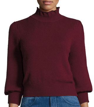 CO + Peasant-Sleeve Ruffle-Neck Sweater
