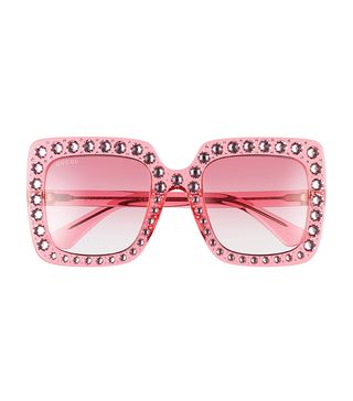 Gucci + 53mm Crystal Embellished Square Sunglasses in Pink