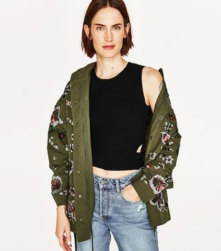 Zara + Limited Edition Embroidered Parka