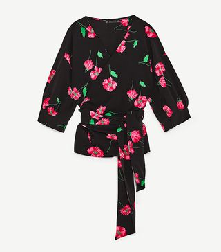 Zara + Floral Print Crossover Shirt