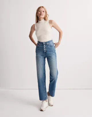 Madewell + The Perfect Vintage Straight Jean in Becker Wash: Button-Front Edition