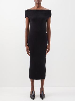 Toteme + Off-the-Shoulder Ribbed Wool-Blend Midi Dress