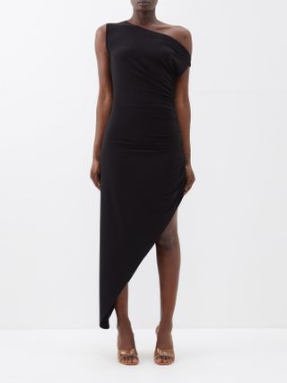 Norma Kamali + Asymmetric Jersey Midi Dress