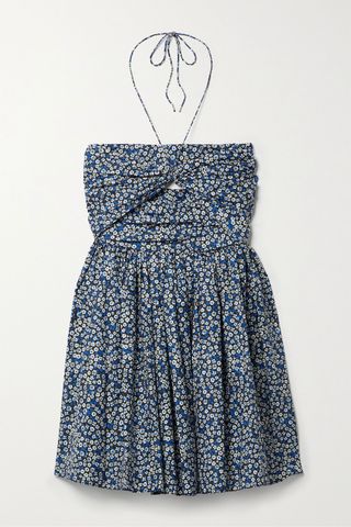 Matteau + Cutout Ruched Floral-Print Organic Cotton-Poplin Halterneck Mini Dress