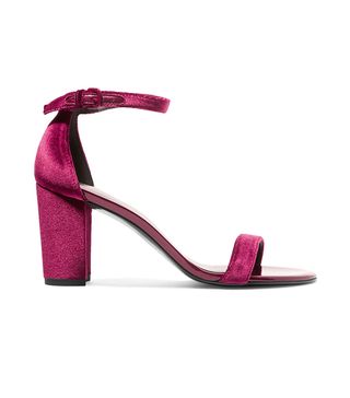 Stuart Weitzman + Nearlynude Patent-leather Trimmed Velvet Sandals