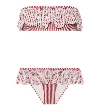 Zimmermann + Meridian Broderie Anglaise Striped Bandeau Bikini