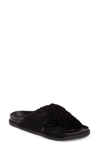 Topshop + Harissa Textured Faux Fur Slide Sandals