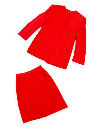 James Veloria + Stephen Sprouse 80s Red Silk Skirt Suit
