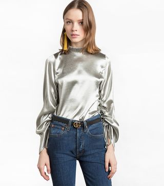 Pixie Market + Silver Satin Rouches Sleeve Top