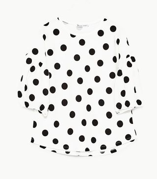 Zara + Polka Dot Top With Fluffy Sleeves