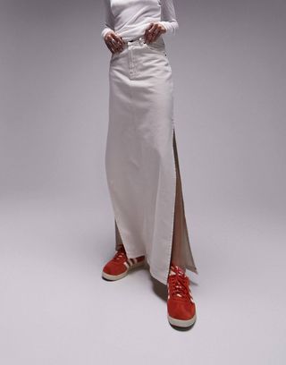 Topshop + Topshop Denim Maxi Skirt in Off White