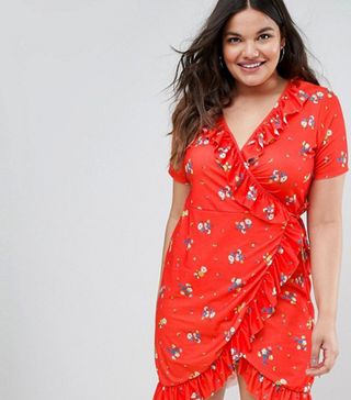 ASOS Curve + Wrap Dress With Frill in Floral Print