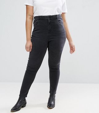 ASOS Curve + Ridley High Waist Skinny Jeans In Quintessential Washed Black