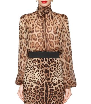 Dolce & Gabbana + Leopard Print Sheer Silk Chiffon Blouse
