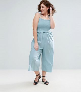 ASOS Curve + Jumpsuit in Cotton With Shirred Bodice