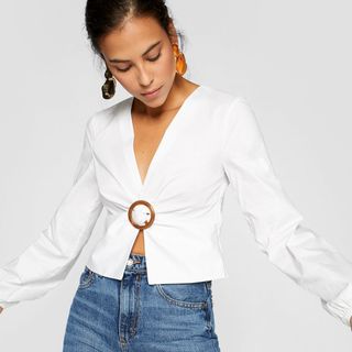 Stradivarius + Cropped Blouse with Waist Buckle