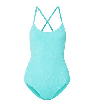 Hunza G + Bette Bow-Embellished Seersucker Swimsuit