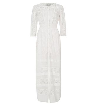 River Island + White Lace Panel Embroidered Maxi Shirt Dress