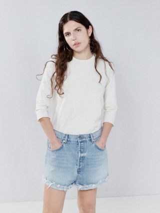 Raey + Clip Organic-Cotton Frayed Denim Shorts