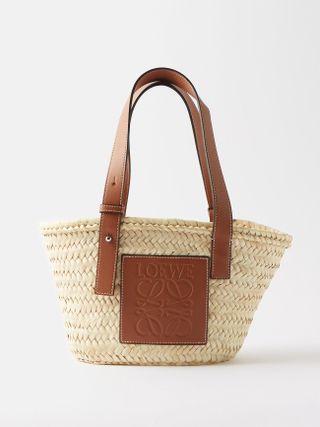 Loewe + Anagram-Logo Small Leather-Trim Raffia Basket Bag