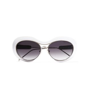 Sacai + Linda Farrow + Round-Frame Acetate and Silver-Tone Sunglasses