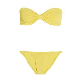 Hunza G + Jean Seersucker Bandeau Bikini in Lemon