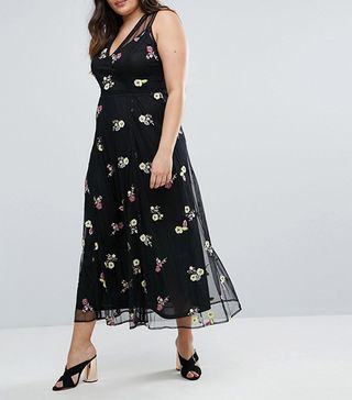 River Island + Floral Embroidered Maxi Dress