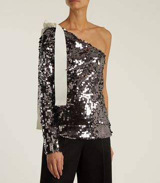 MSGM + Sequined One-Shoulder Top