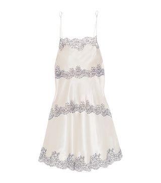 Carine Gilson + Chantilly Lace-Trimmed Silk-Blend Satin Chemise