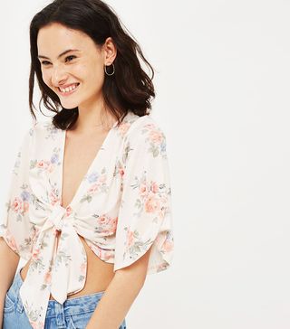 Topshop + Tie Front Floral Blouse