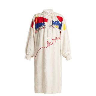 Kilometre Paris + La Seine-Embroidered Vintage Linen Shirt Dress