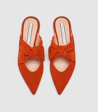Zara + Leather Mules with Bow Detail