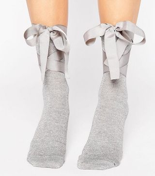 ASOS + Glitter Bow Strap Ankle Socks