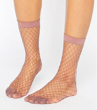 ASOS + Oversized Fishnet Ankle Socks in Mauve