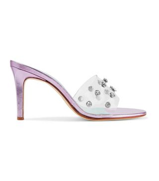 MR by Man Repeller + Crystal-Embellished PVC and Metallic Textured-Leather Mules