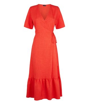 New Look + Red Tiered Hem Wrap Midi Dress