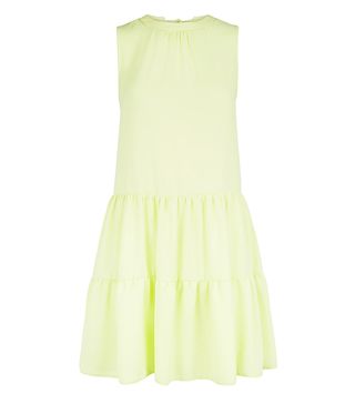 New Look + Light Green Herringbone Sleeveless Smock Dress