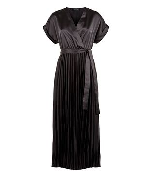 New Look + Black Satin Pleated Midi Dress