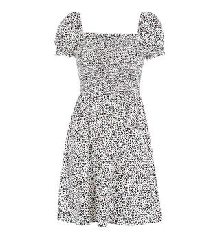 New Look + White Leopard Print Shirred Milkmaid Dress