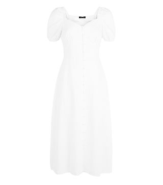 New Look + White Linen Blend Button Up Milkmaid Dress