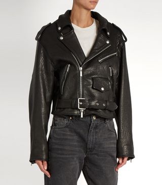 Raey + Shrunken Tumbled-Leather Biker Jacket
