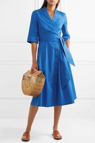 Saloni + Mae-B Wrap-Effect Cotton-Blend Poplin Midi Dress